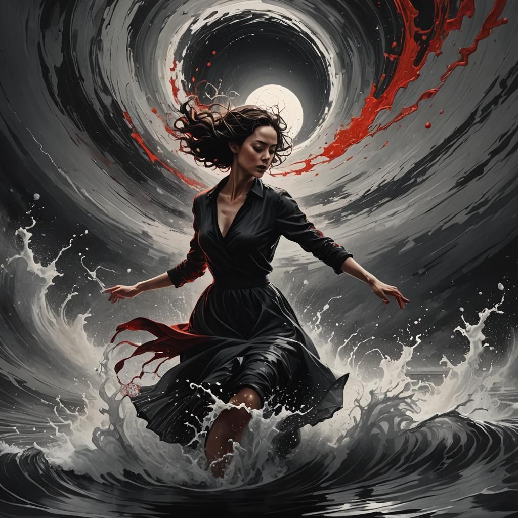 Woman Dancing in Black Hole: Vivid Digital Art