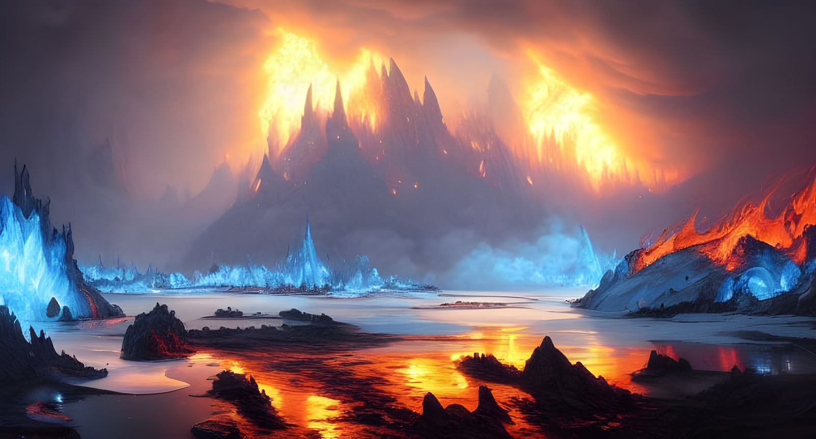 Epic Frozen Fire Landscape in Fantasy Art Style