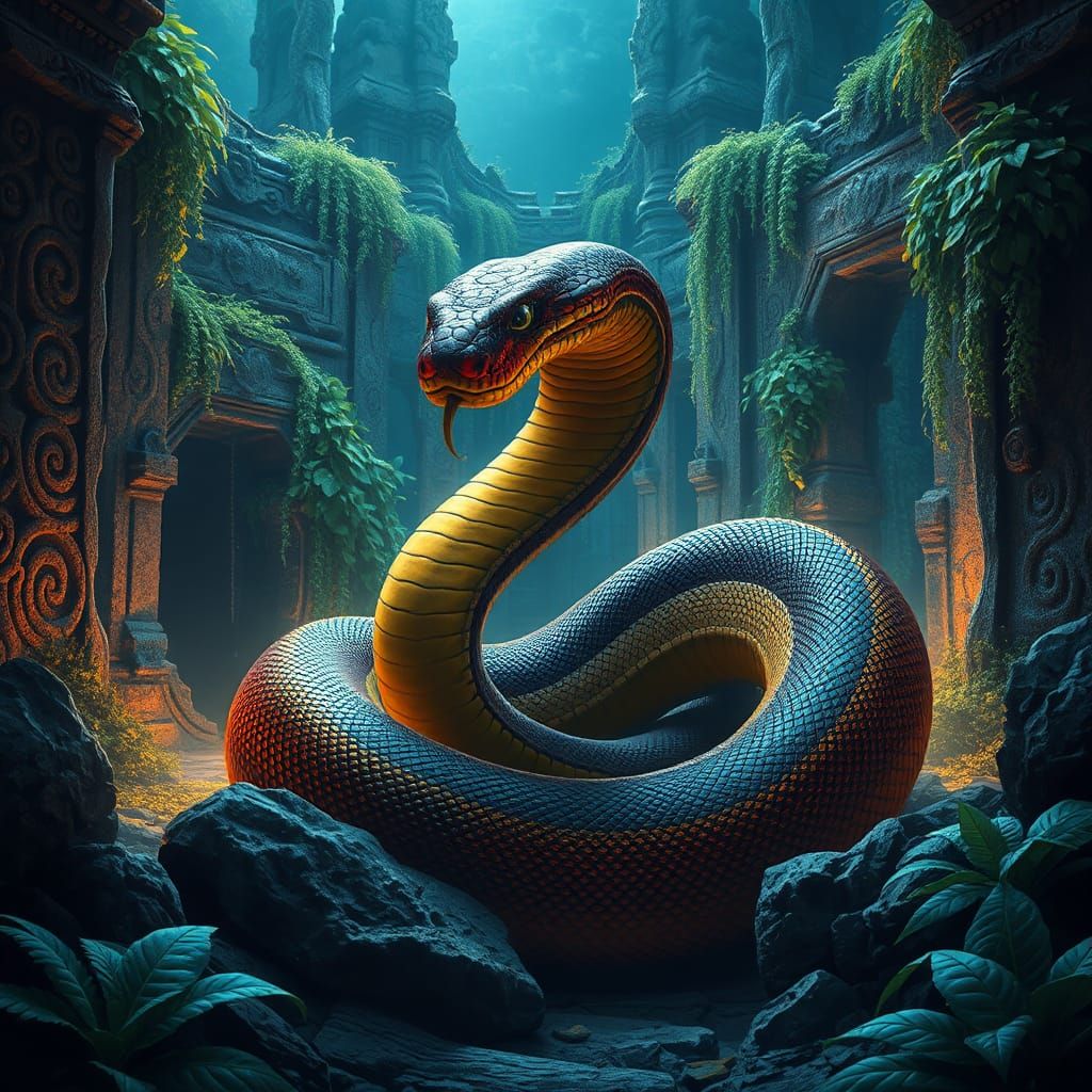 Taipan in Mystical Ruins: Fantasy Matte Painting