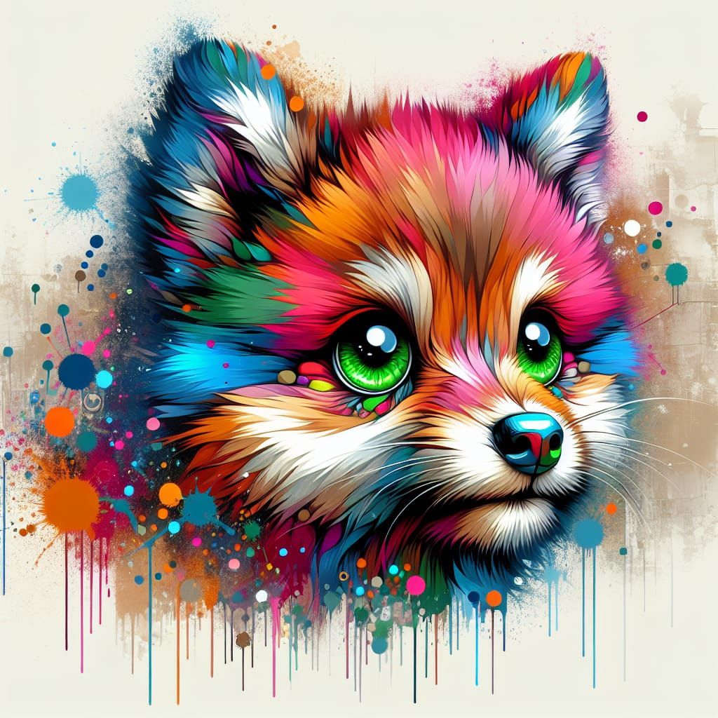 Colorful Wolf Puppy in Street Art Style