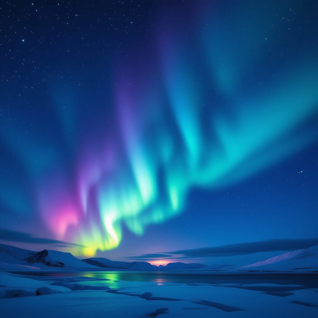 Multicolor Aurora Borealis Over Dark Horizon