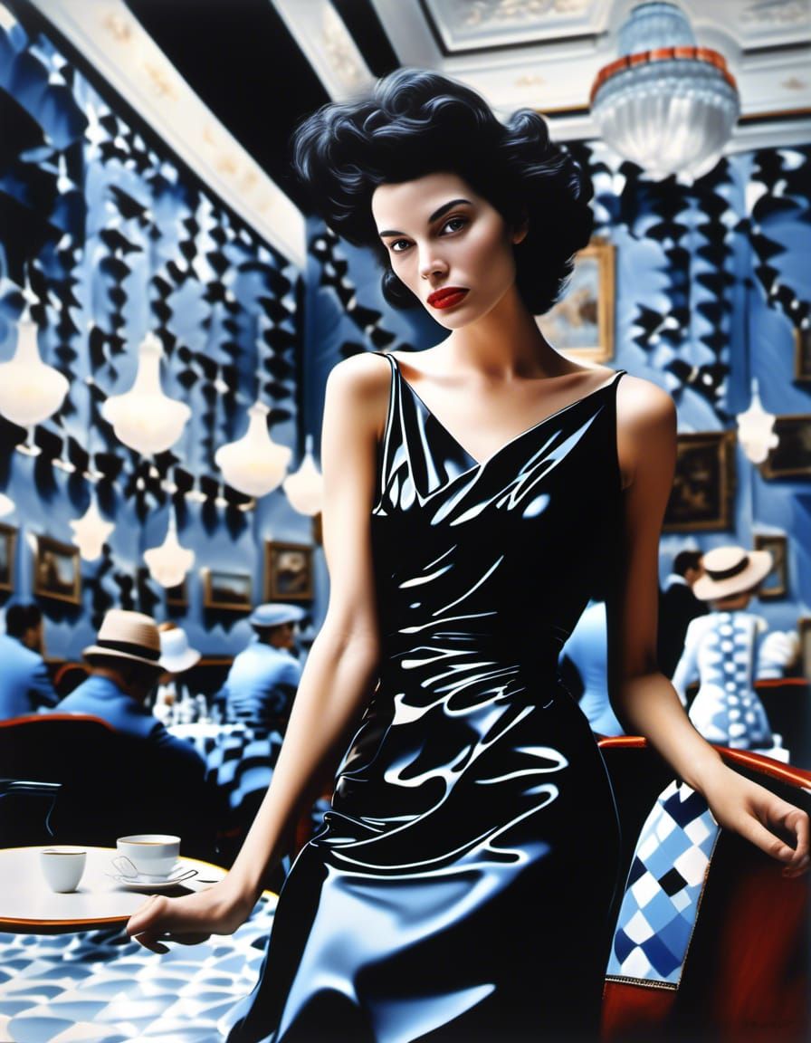 Photorealistic Portrait of Beautiful Woman in Cafe