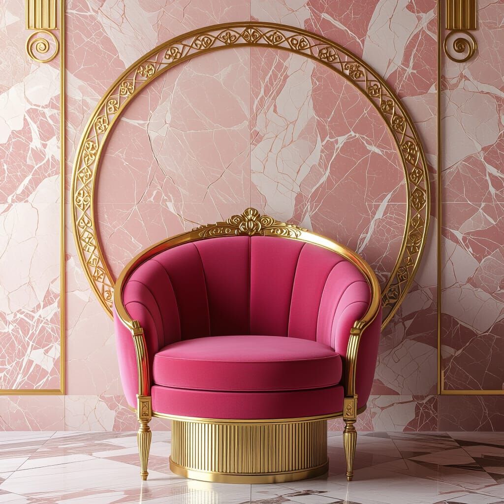 Magenta Chair Against Pink Marble Wall in Art Deco Style