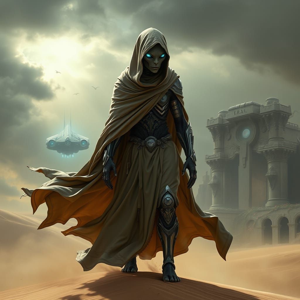 Alien Bedouin Spy Caught in Cyberpunk Sandstorm
