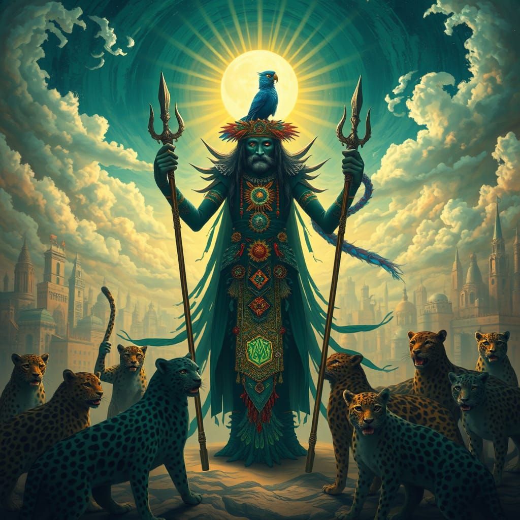 Leopard Shaman in City of Light: Surreal Mystical Art