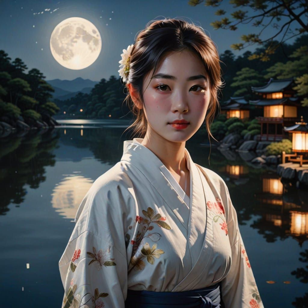 Hyper-Realistic Portrait of a Japanese Woman in Kimono by Mo...