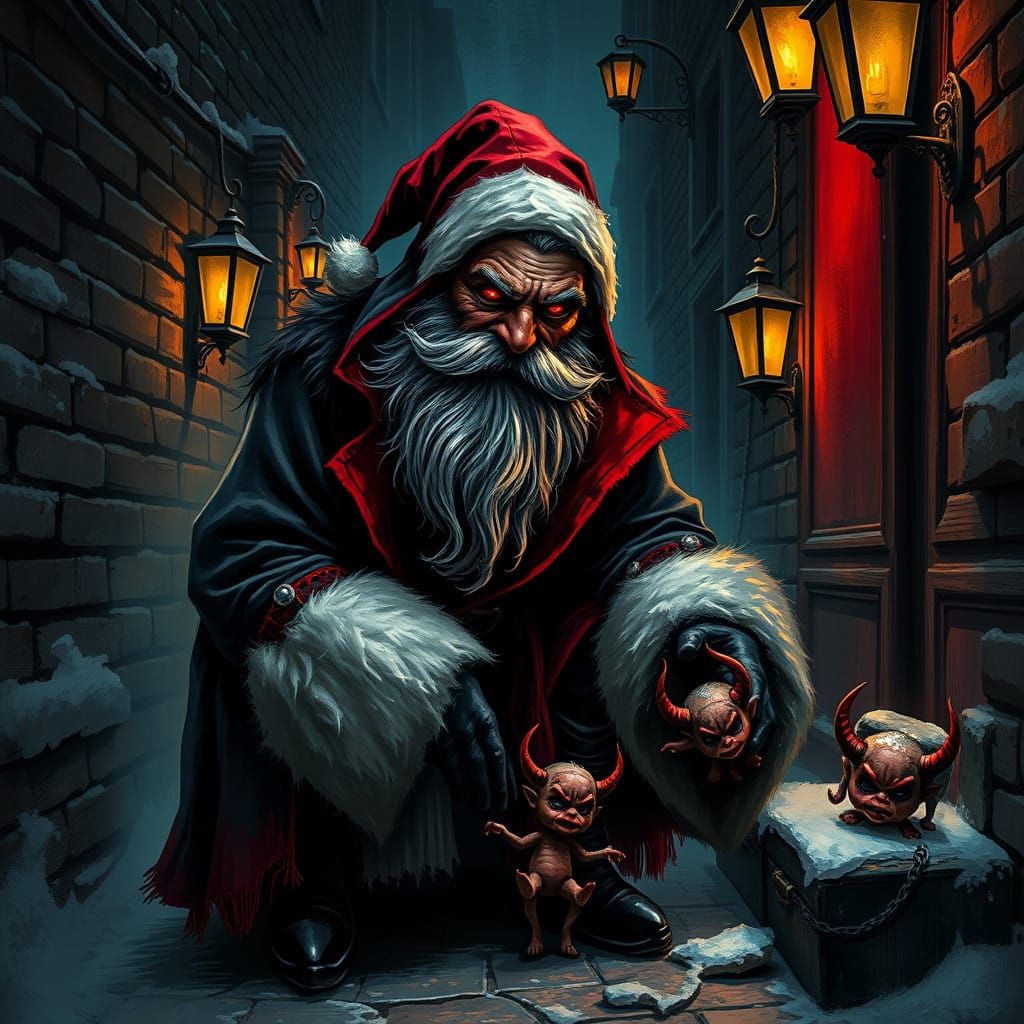 Dark Santa Claus Leaves Sinister Gifts in a Haunting Winter...