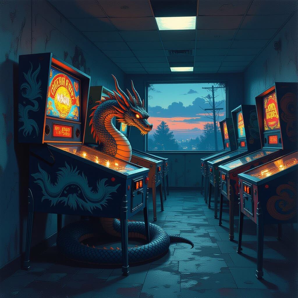 Spectral Dragon in Desolate Arcade at Twilight