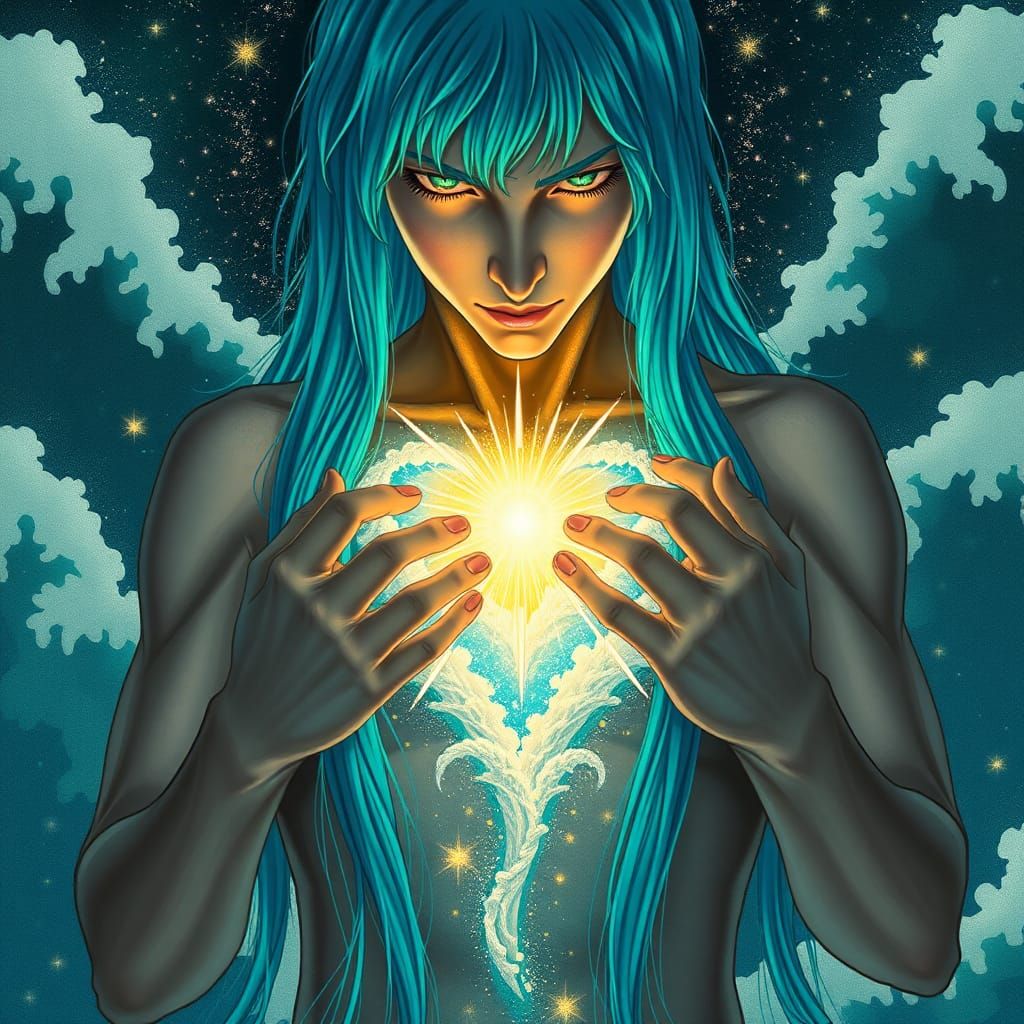 Cosmic Prayer: A Surreal Ukiyo-e Heart Burst