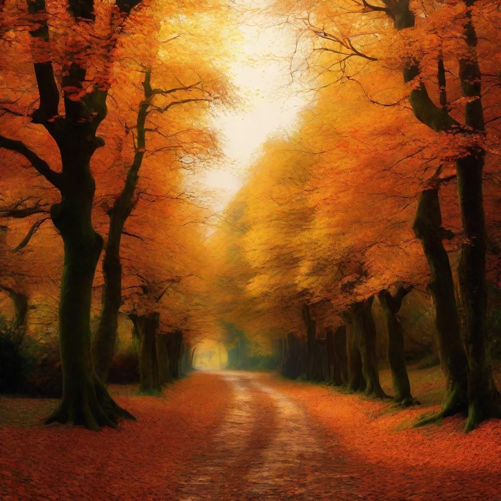 Autumn Pathway in Woodlands of England as Impressionist Pain...