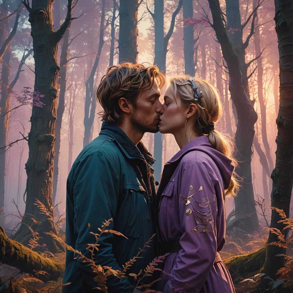 Mystical Forest Kiss: A Fantasy Concept Art