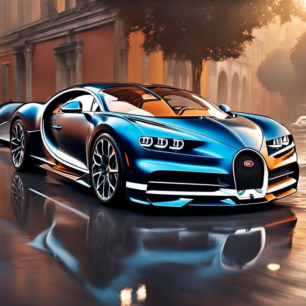 Hyperrealistic Bugatti Chiron in Splash Art Style
