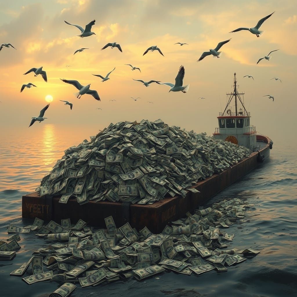 Barge of Worthless Cash in Bleak Hopper-esque Scene