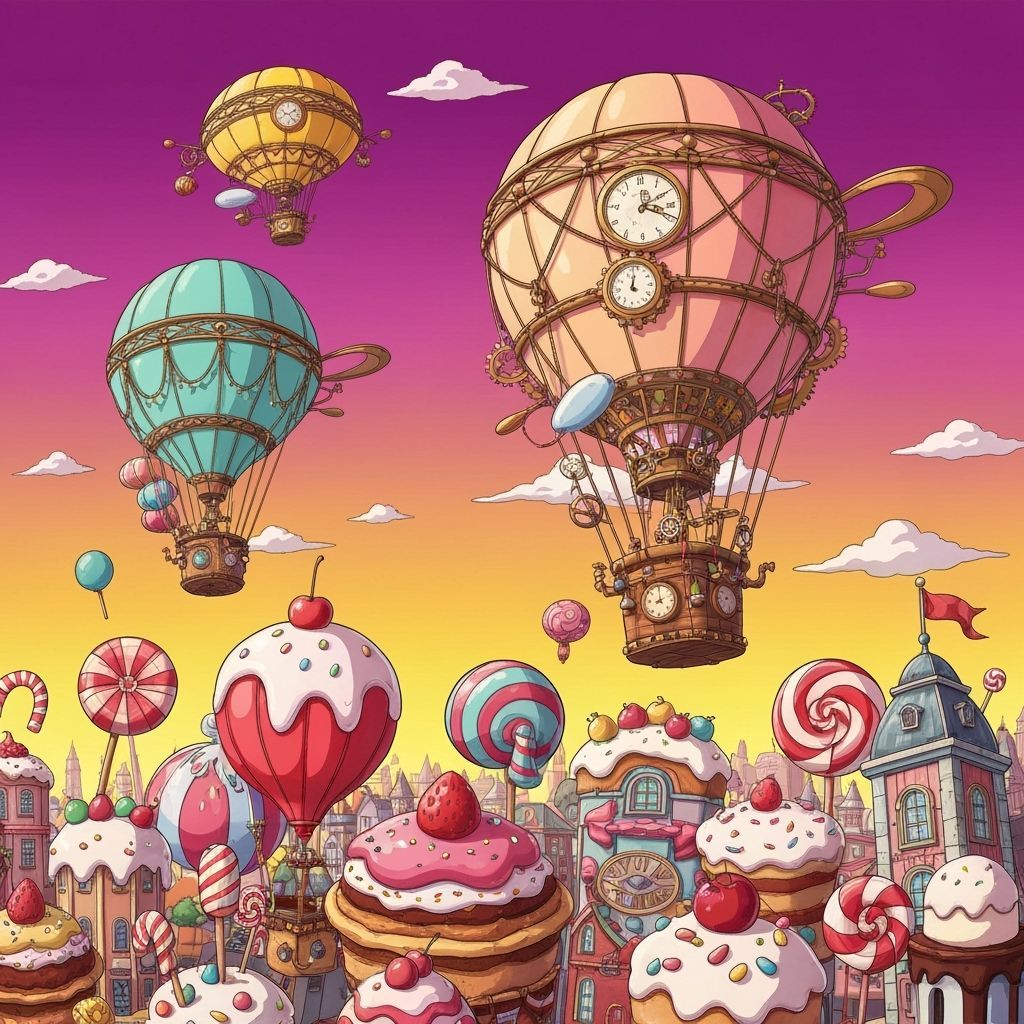 Steampunk Hot Air Balloons Over Candy City