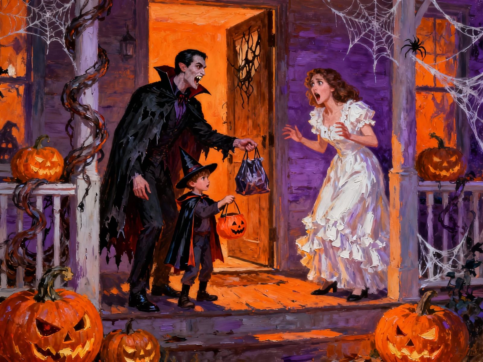 Vampire Family Collects Candy in Twisted Trick or Treat Scen...