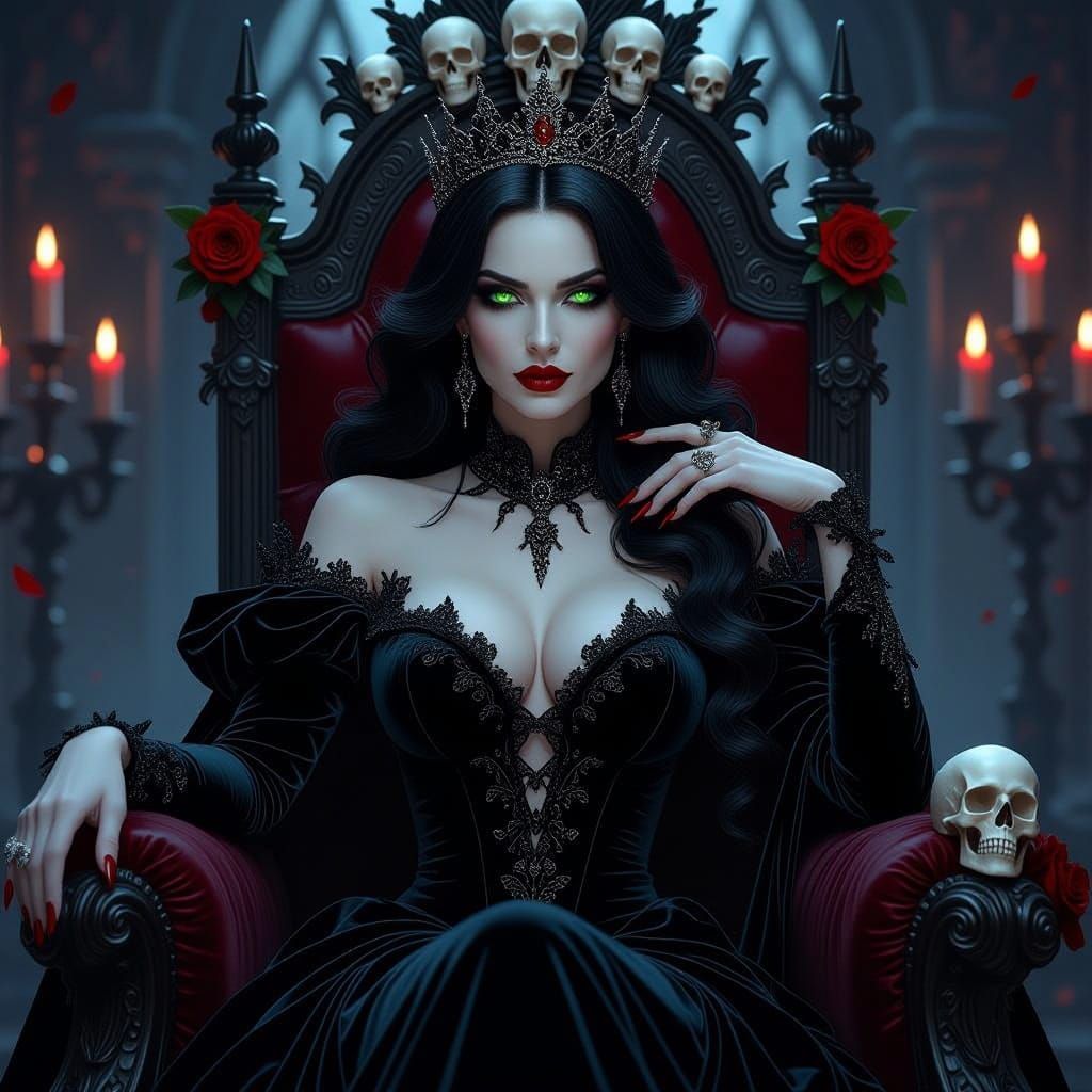 Gothic Vampire Queen Reigns from Skull-Throned Majesty