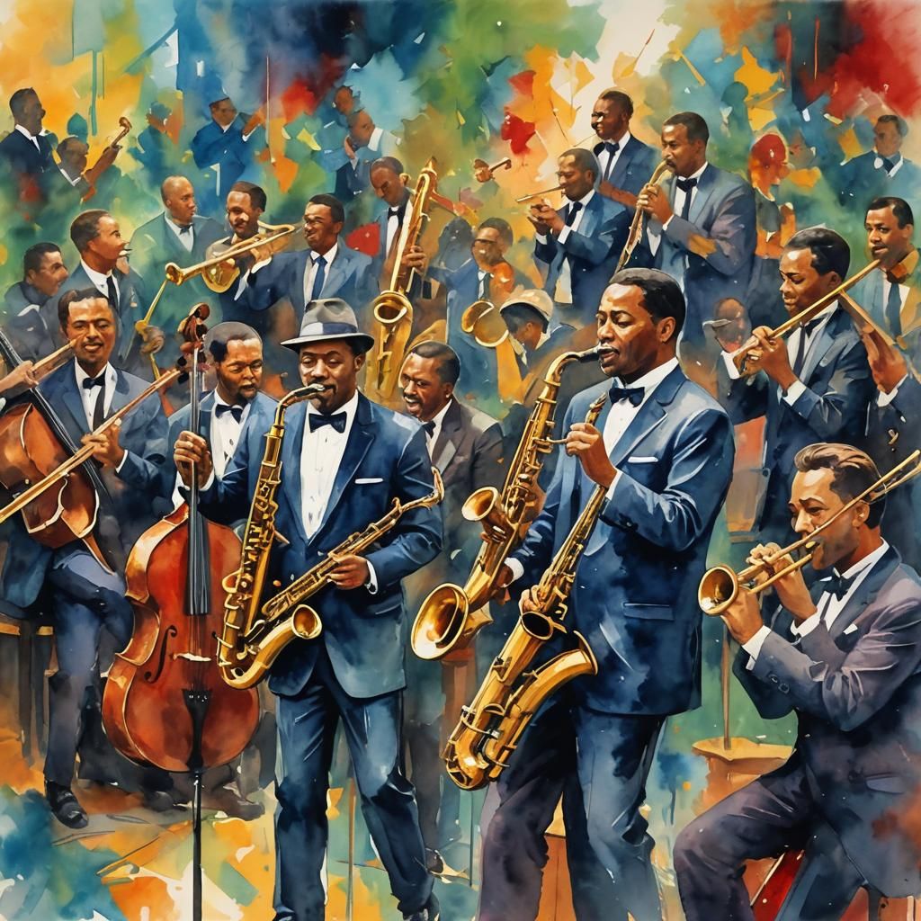 Jazz Music in Gouache Style Impressionist Painting