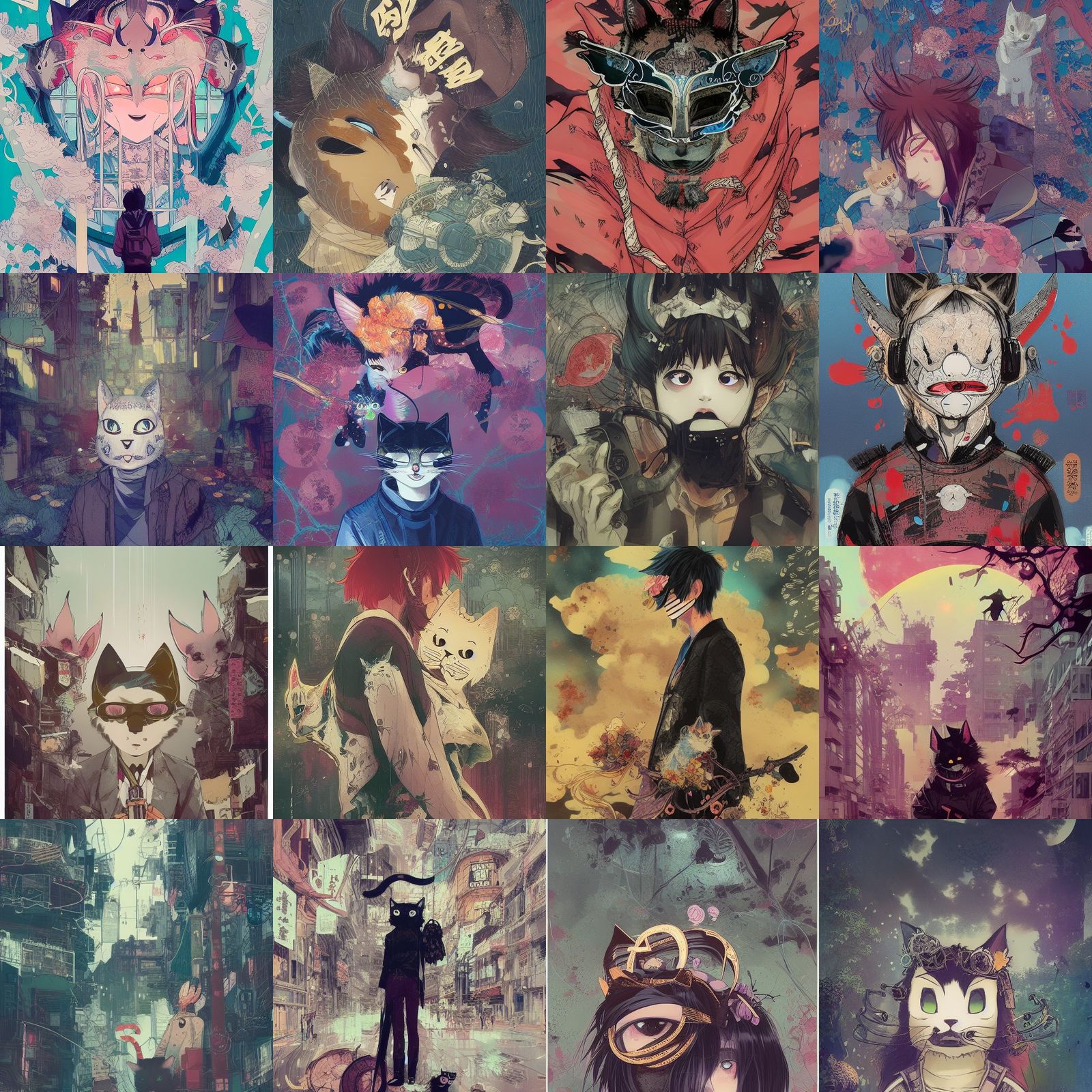 Anime Man with Cat Mask: Cel-Shaded Masterpiece