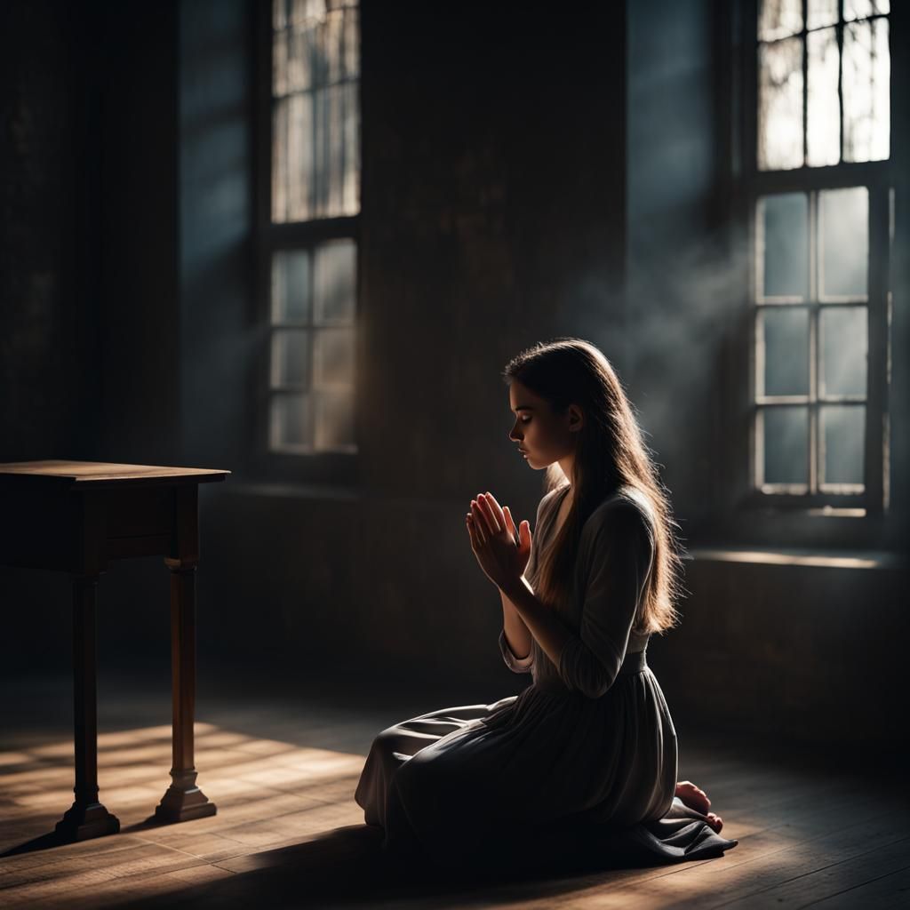 Cinematic Prayer in Smokey Dark Room