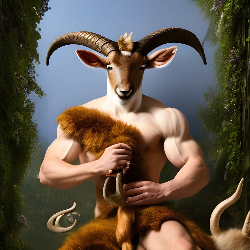 Hyperrealistic Portrait of a Mystical Faun Playing Syrinx