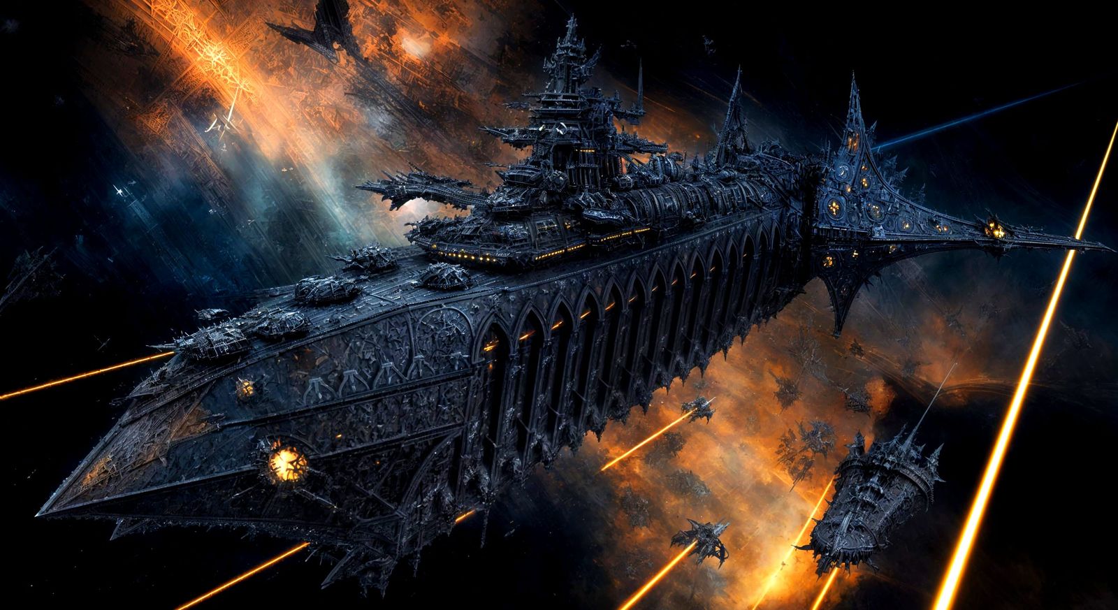 Gothic Space Warship in Deep Space