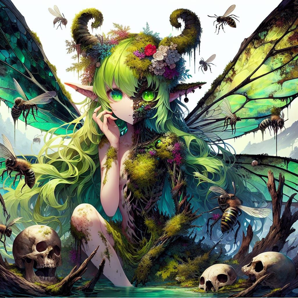 Anime Satyr Fairy in Mossy Fantasy Scene