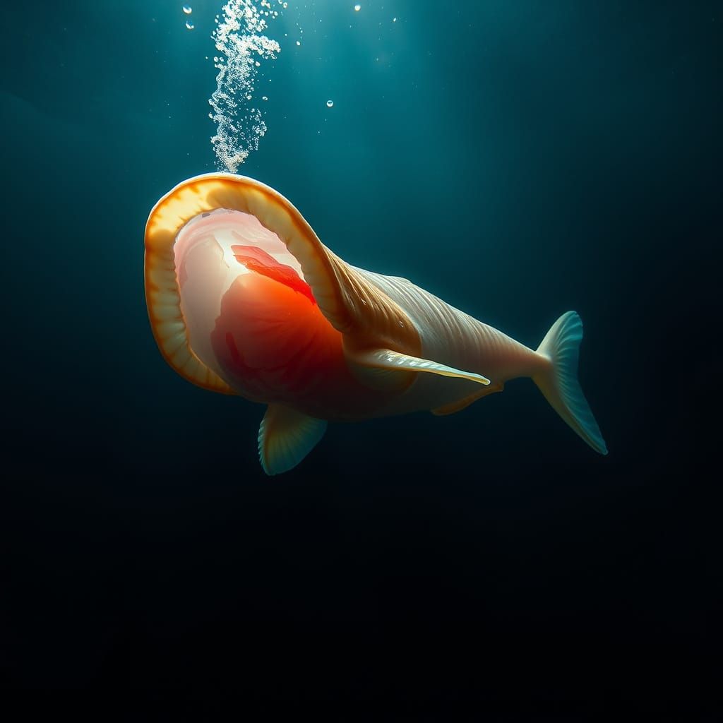 Mysterious Transparent Fish Drifting in Dark Ocean Waters