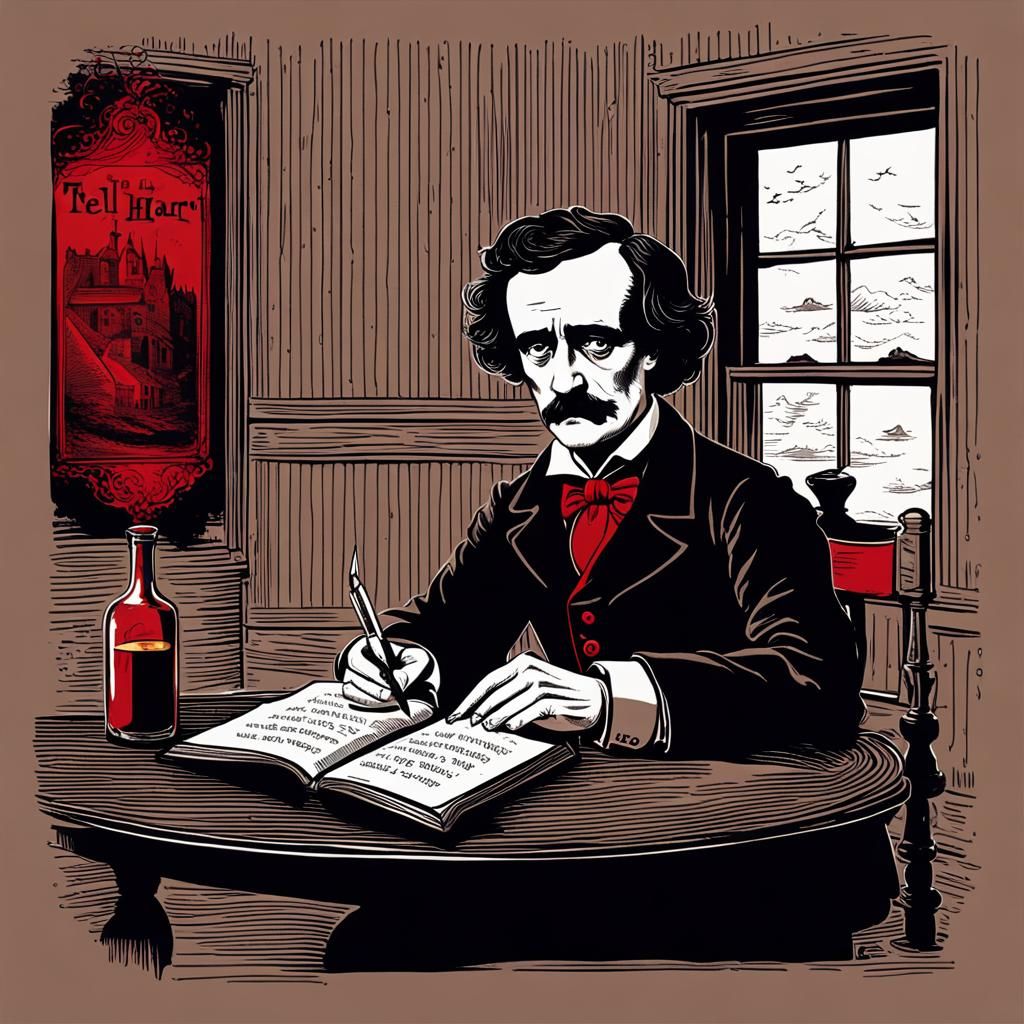 Eerie Tavern: Poe and Vulture Eyes in Shadow