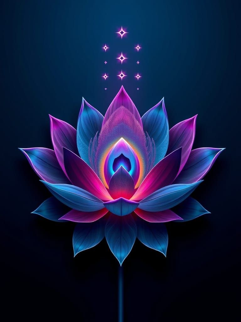 Abstract 3D Lotus Flower with Peacock Feather