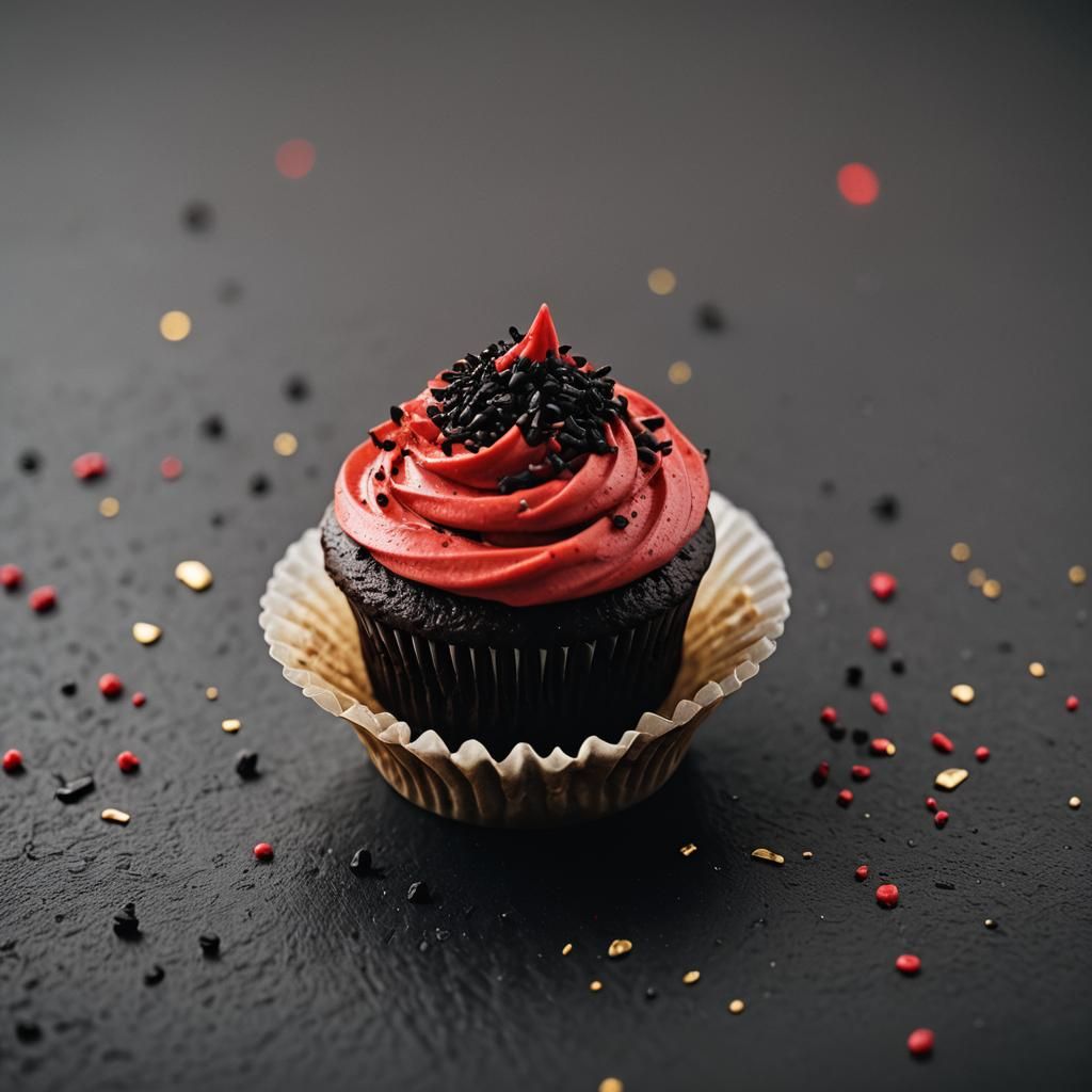 Chocolate Cupcake with Red Frosting: Cinematic Still Life