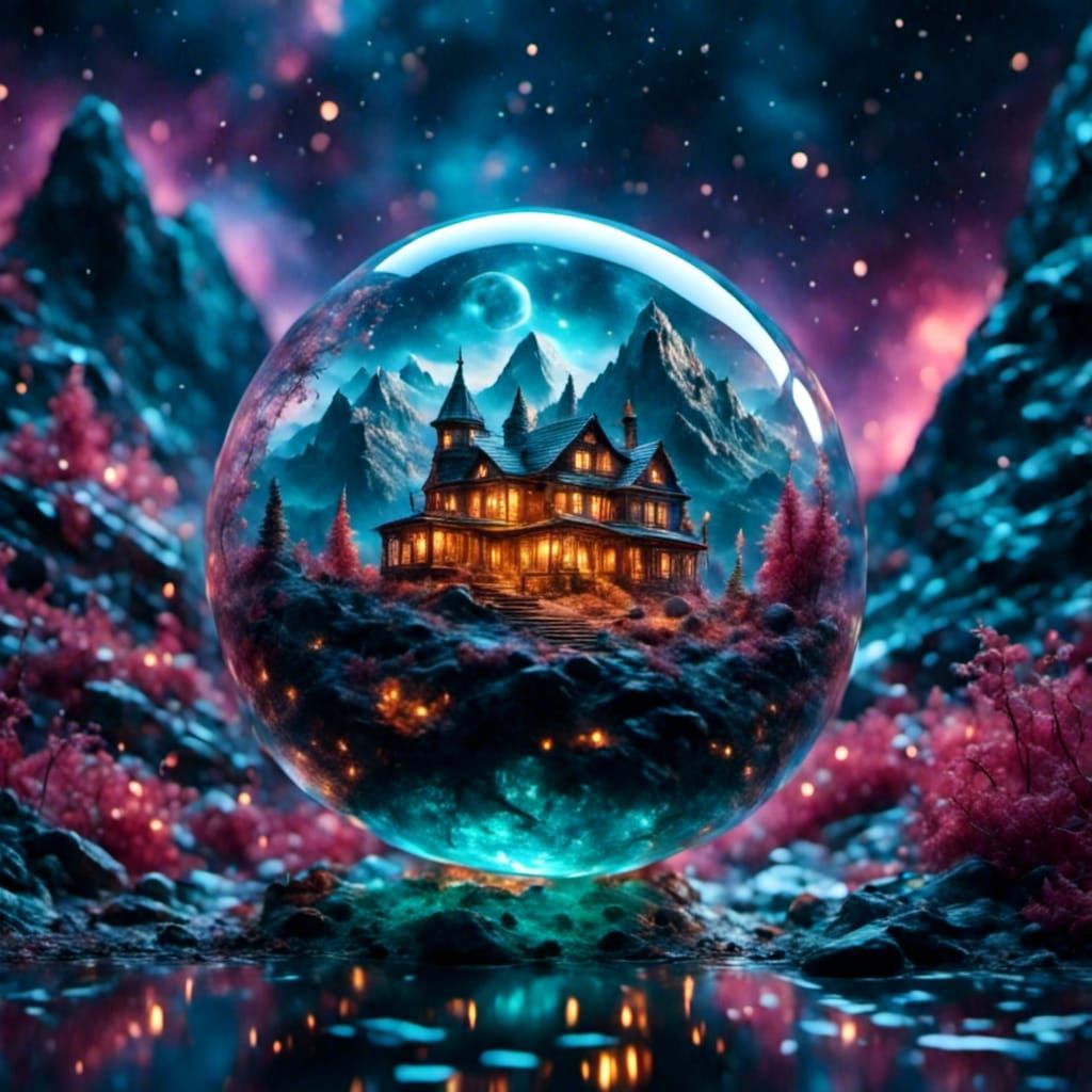 Glass Dome Encasing Alien Landscape Reflection