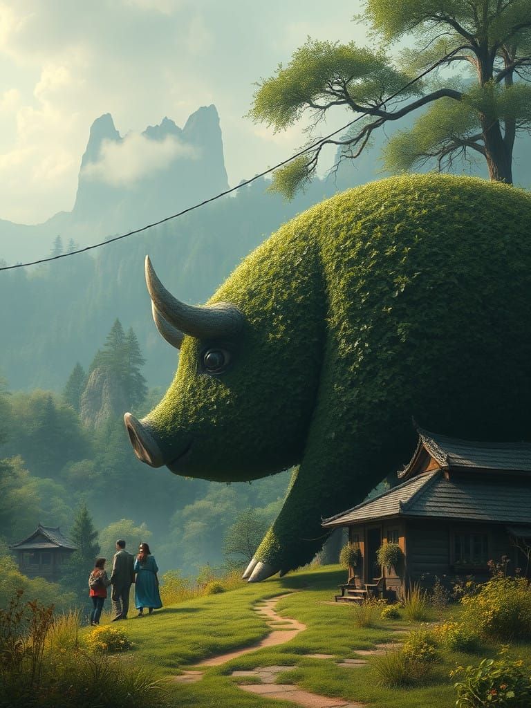 Fantasy Hedge Hog Creature Wanders Asian Village