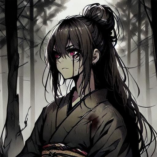 Samurai in Misty Forest Digital Art