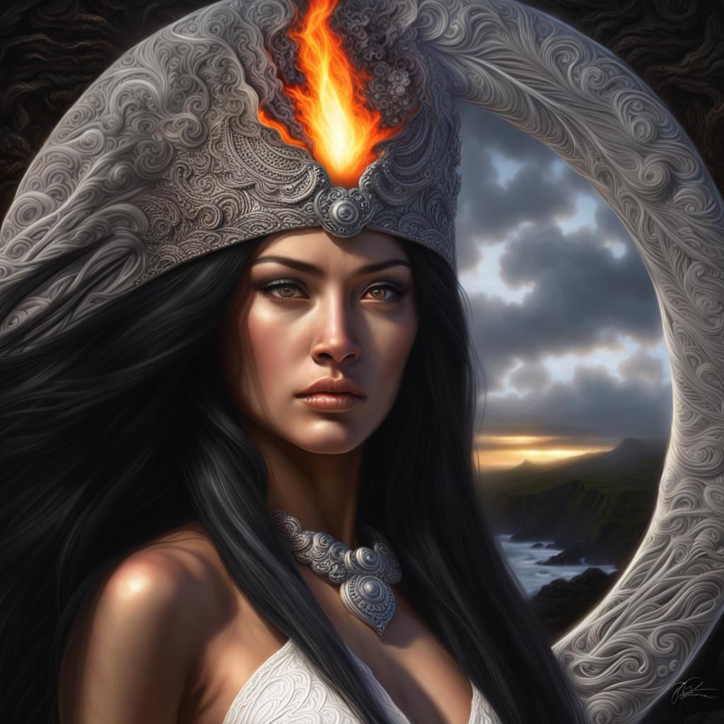 Polynesian Fire Goddess in Hyperrealistic Style