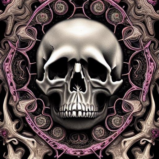 Detailed Fractal Skull Mixed Media Art