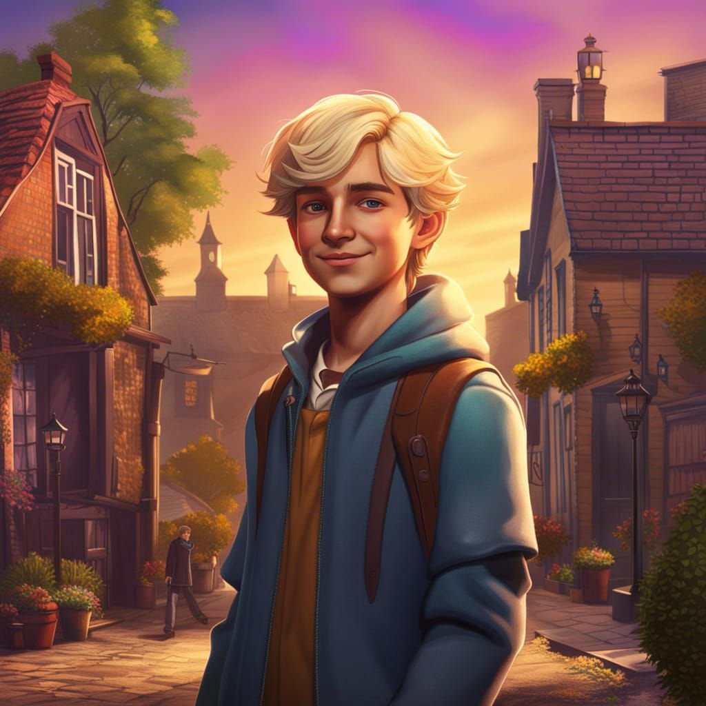 Victorian Teen in Quaint Town: 2D Digital Art