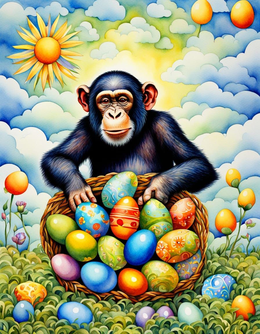Cubist Easter Celebration in Vibrant Watercolor