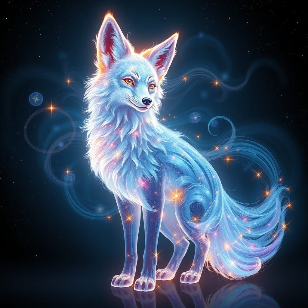 Mystical Light Fox in Cosmic Starry Night