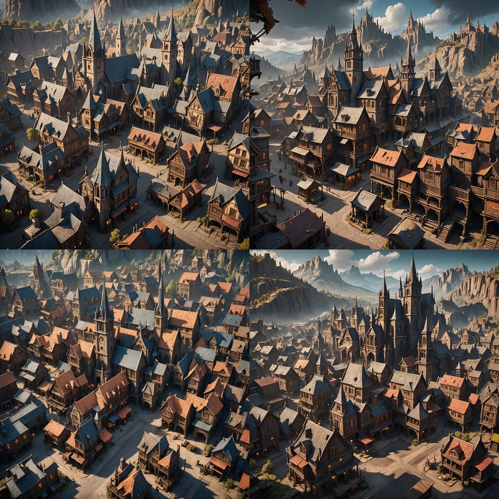 Gothic Western Town in Detailed Matte Painting Style