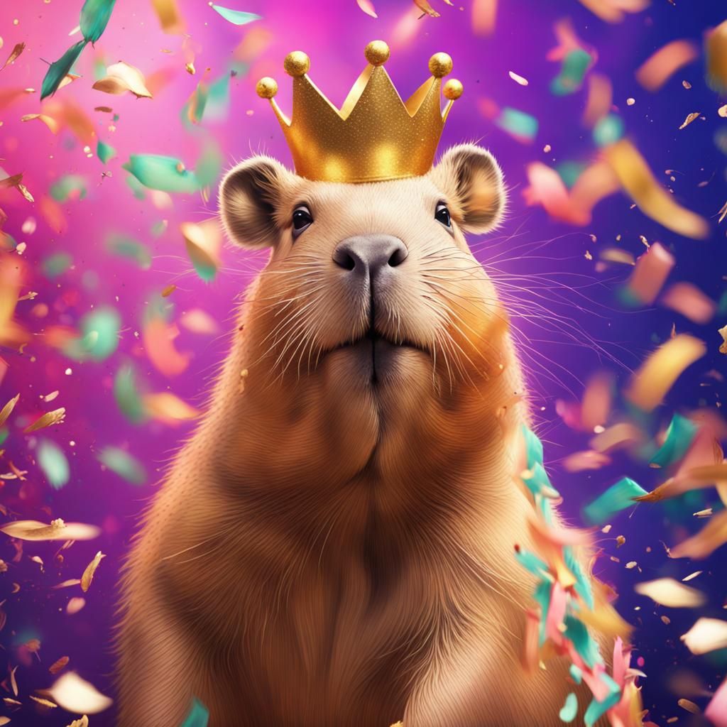 Dancing Capybaras in Gowns with Confetti Background
