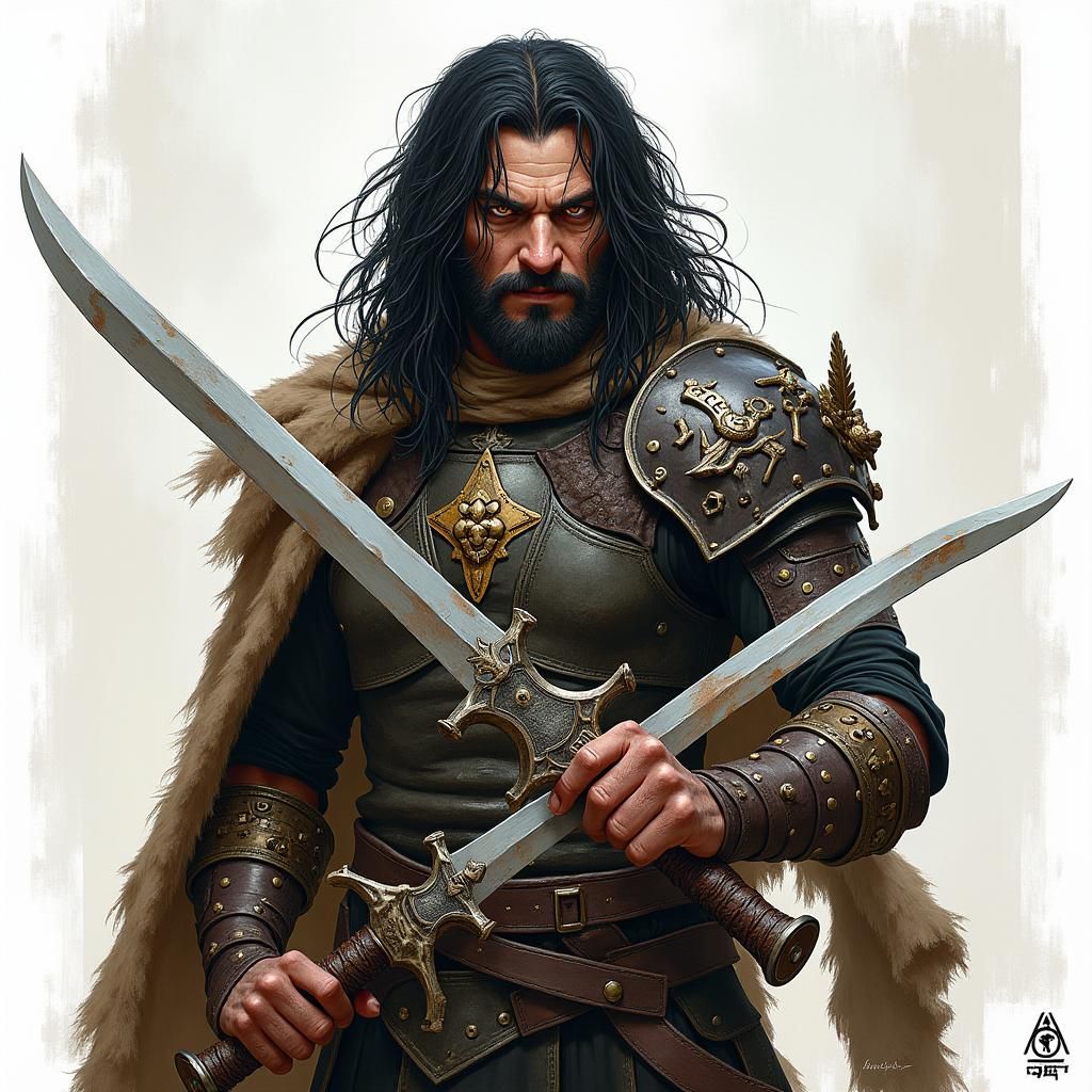 Fallen Aasimar Warrior with Scimitars in Dark Fantasy Style