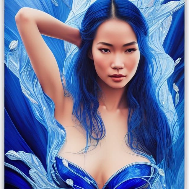 Vietnamese Woman in Sapphire Essence: Ethereal Fantasy