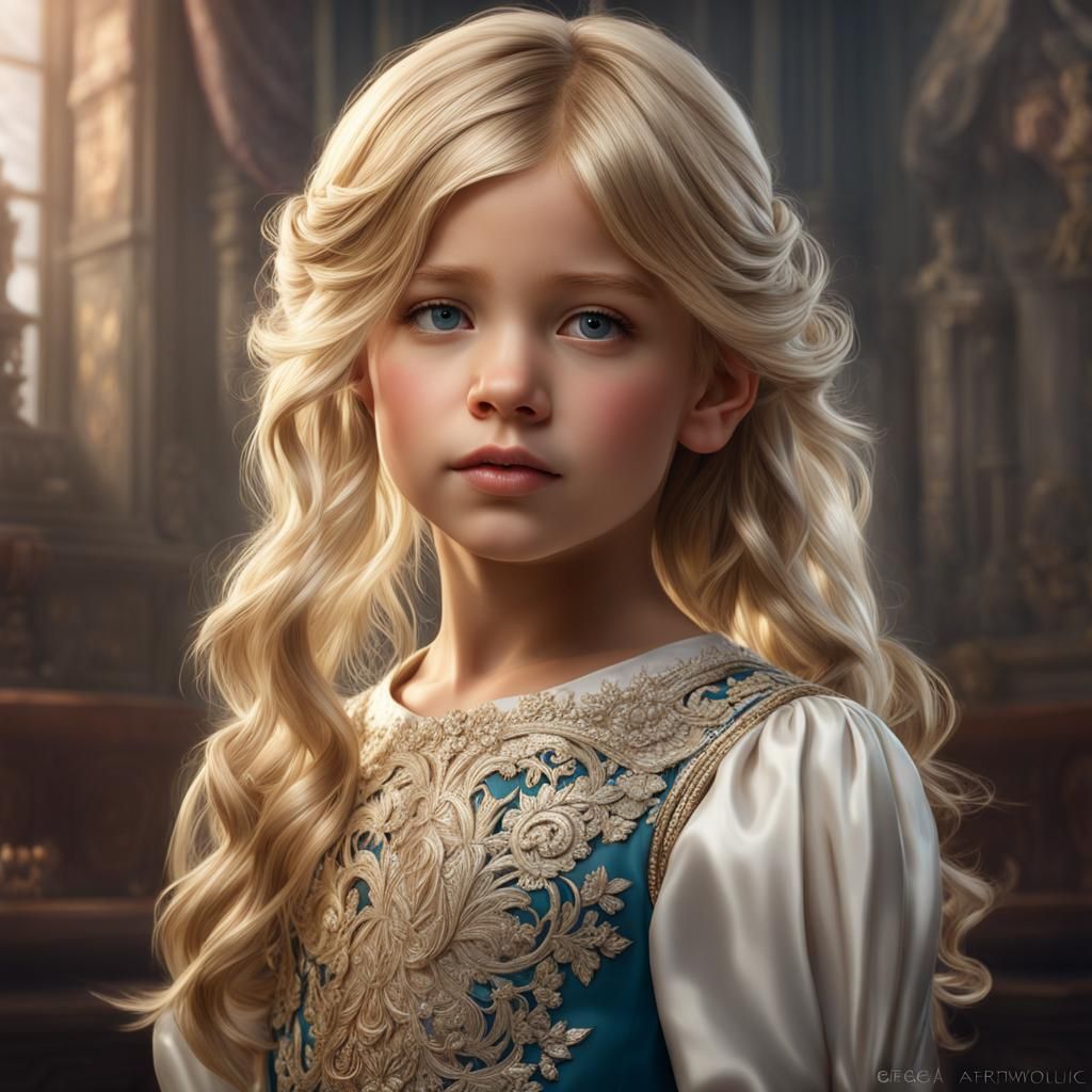 Blonde Girl in Formal Dress: Hyperdetailed Portrait