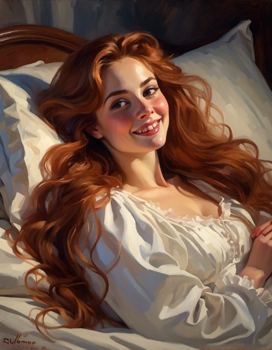 Victorian Woman Portrait in White Nightgown