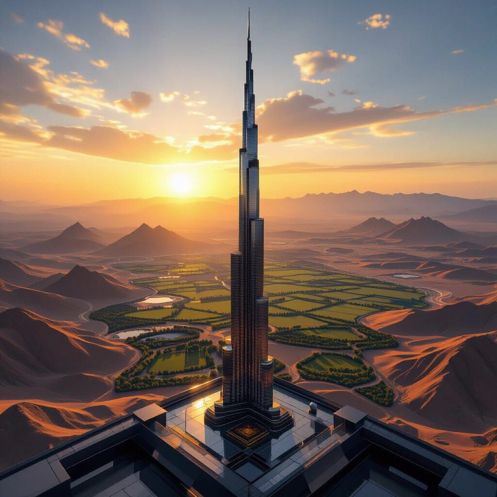 Skyscraper Rooftop Views of Mountain, Desert, and Fields