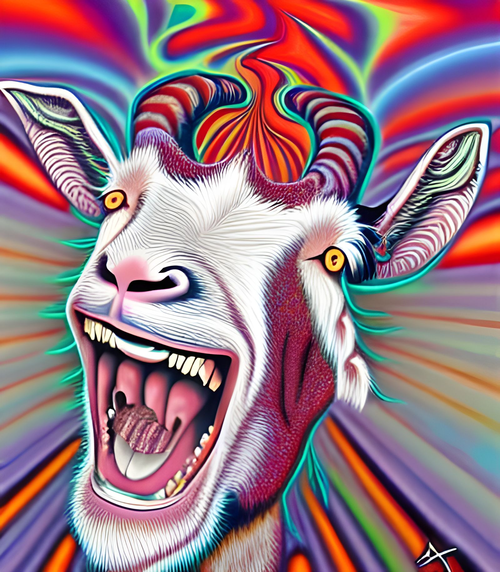 Psychedelic Pop Art Caricature of Screaming Goat