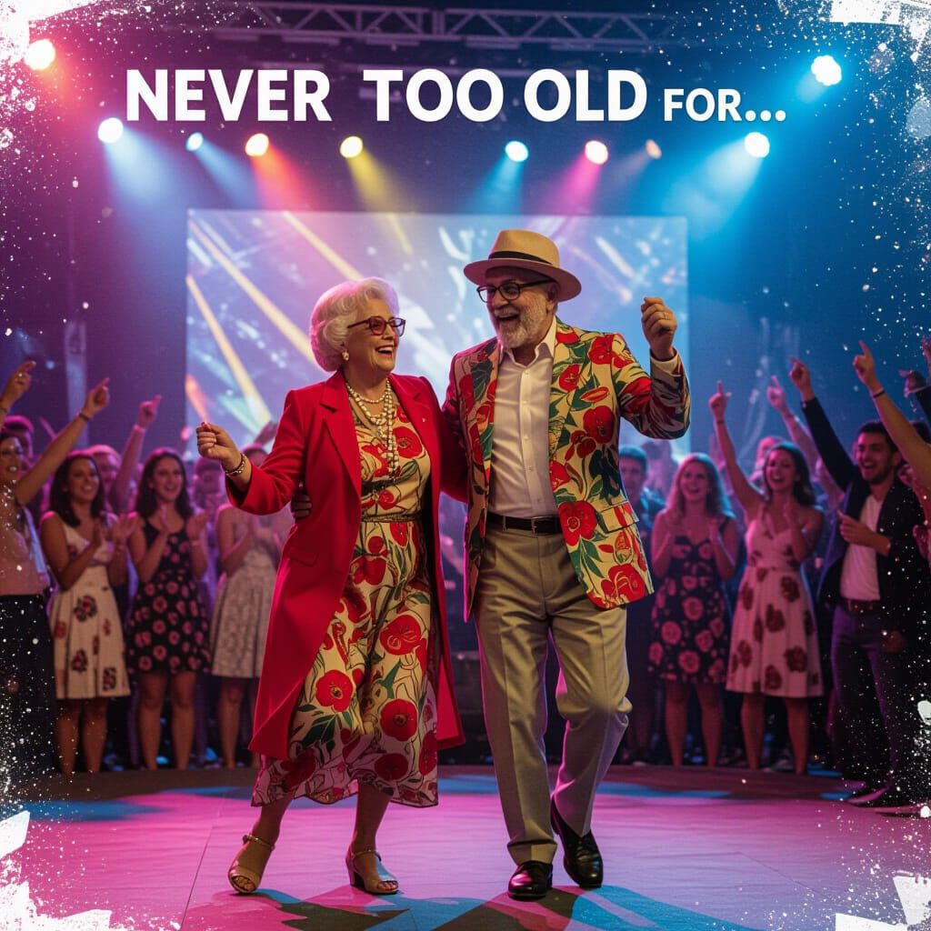Elderly Couple Joyfully Dancing at Music Festival