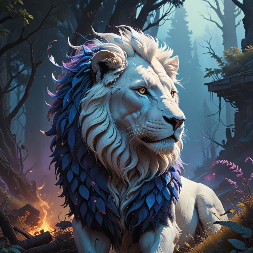 Regal Lion Enveloped in Vibrant Blue Flames