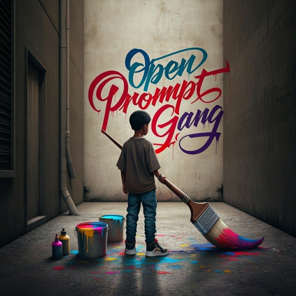Urban Graffiti Art: Boy Paints 'Open Prompt'