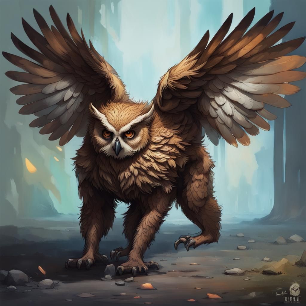 Hyperrealistic Owlbear Concept Art with Dramatic Lighting